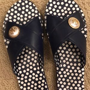 Tory Burch Melody Polka-Dot Flat Slide Sandal. EUC